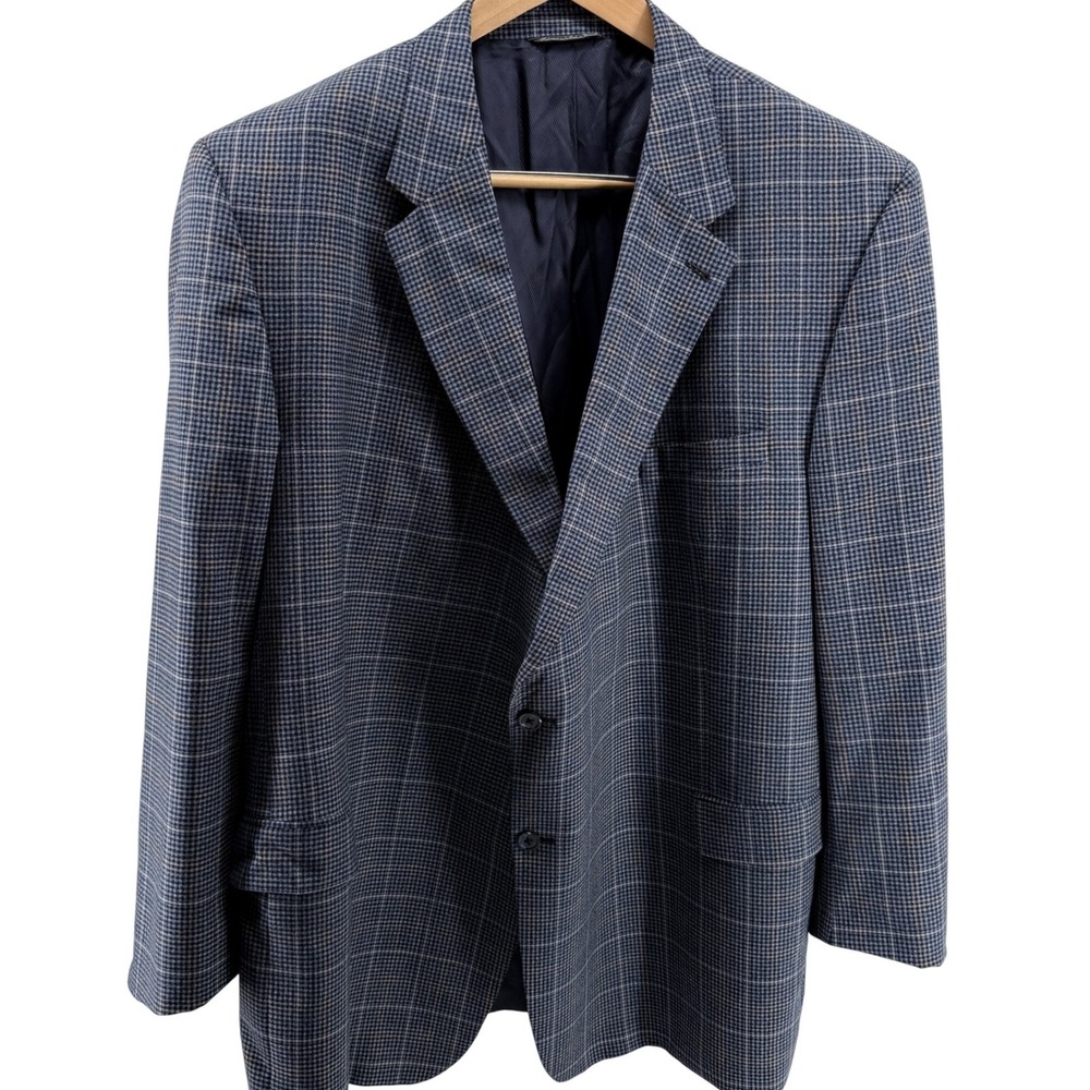 Men's Blue Wool Plaid Blazer Jacket Lanificio di‎ Pray 56L